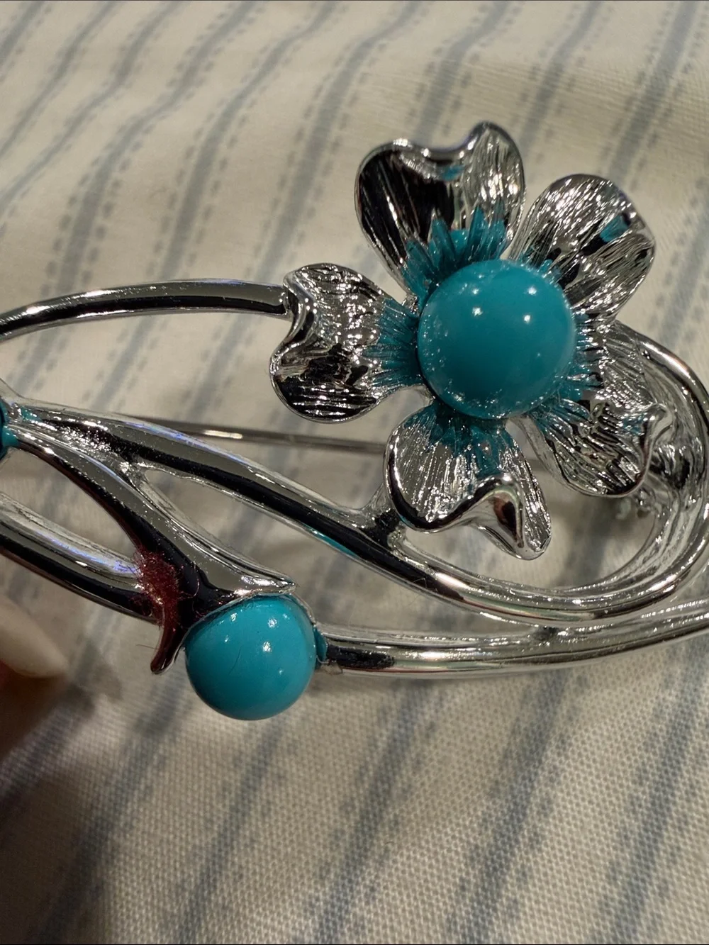 Sarah Coventry Silver-Tone Brooch with Turquoise Cabochons